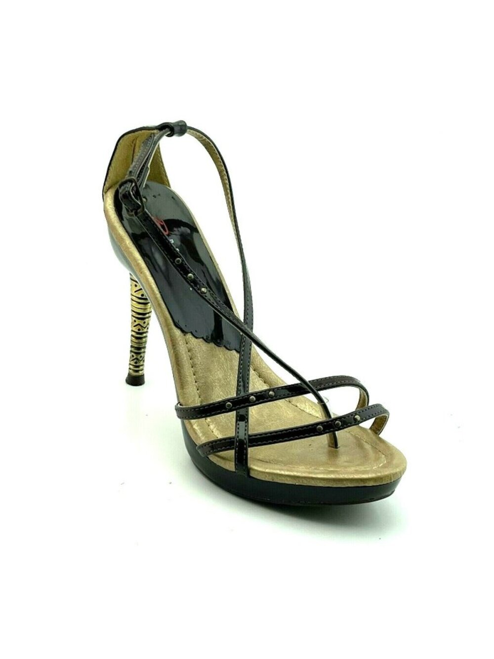 B Bebece Womens Strappy High Heel Thong Sandals With Ankle Strap Size 39 Black &